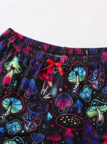 Colorful Mushroom Print Pajama Set With Cami Top And Shorts, Sleepwear Loungewear