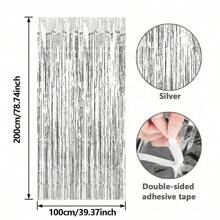 2pcs Metallic Foil Fringe Curtain Backdrops, Broad Square & Small Square Rain String Curtains, Decor For Birthday, Wedding, Party, Graduation, Mother's Day And Various Events - Silver - View 4