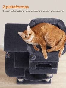 Feandrea Cat Tree, Height 112 Cm, Cat Tower, Plush Fabric, With 4 Scratching Posts, 2 Platforms, 1 Cave, 1 Hammock, 2 Pompoms, Multi-Level, Light Grey MPCT261W01 - Dark Grey - View 6