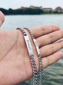 Set de 2 piezas de pulseras personalizadas con nombres ajustables, pulseras de pareja de aniversario de acero inoxidable de alta calidad, regalo de joyería personalizada fina para él y ella - pulsera personalizada - Ver 6