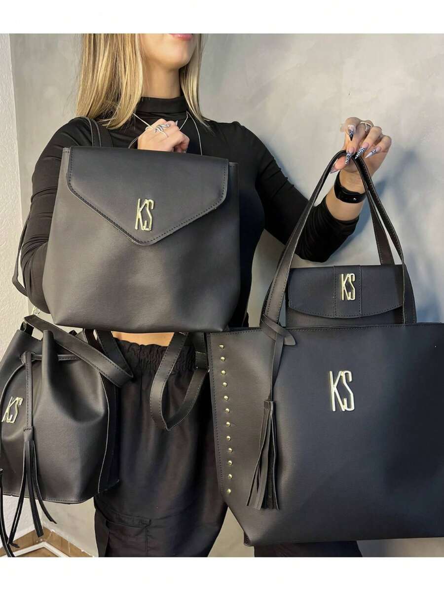 Kit Bolsa Feminina de Obro Mochila Festa Porta Documento 4 Peças A preço de 1 - Preto - Visão 1