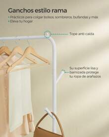 SONGMICS Burro para Ropa, con Ruedas, Perchero Burro con Barra, Almacenaje Multifuncional, Estructura de Tubo de Acero, Carga de 50 kg, Ancho de 103.5 cm, Blanco MHSR131W01 - Blanco - Ver 4