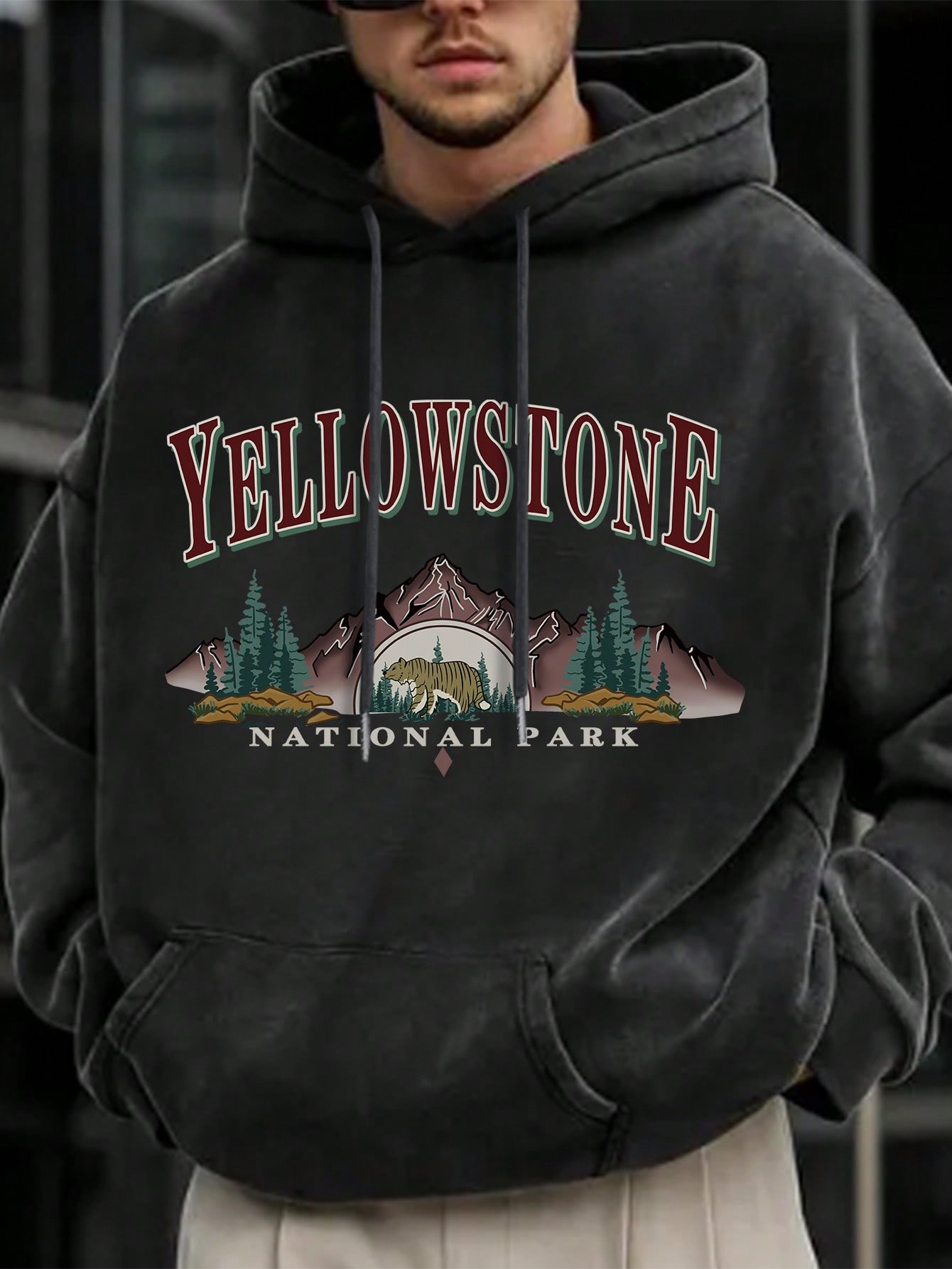 Men's Holiday Casual Coconut Tree & Letter Print Fleece Hoodie