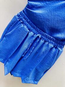 Women's Blouse Sleeve Shorts Set - Royal Blue - View 4