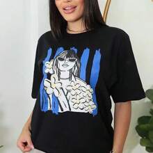 T-Shirt Tee T Shirt Max Oversized Women's T-Shirt Print Fahion Women Fashion - màu đen mới - Xem 2