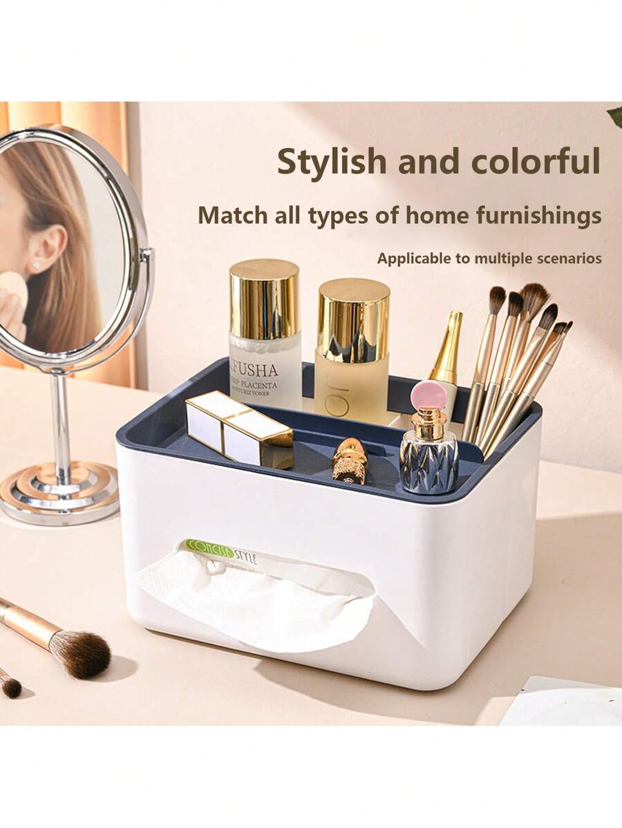 多功能桌面收纳盒、纸巾盒、抽屉整理器、遥控器及杂物收纳架、办公桌收纳整理器家居浴室装饰浴室整理器夏季 - 彩色 - 查看 1