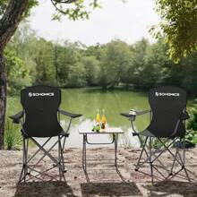 SONGMICS Camping Chair, Set Of 2 Outdoor Chairs, High Back, Armrests, Cup Pocket, Portable, Foldable, 330 Lbs Load, Camping, Garden, Fishing, Patio, Black - 黑色 - 查看 3