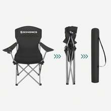 SONGMICS Camping Chair, Set Of 2 Outdoor Chairs, High Back, Armrests, Cup Pocket, Portable, Foldable, 330 Lbs Load, Camping, Garden, Fishing, Patio, Black - 黑色 - 查看 6