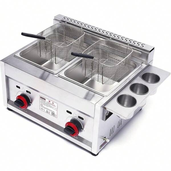 HOHOBLA Commercial Countertop Deep Fryer,LPG Gas Deep Fryer 12L Stainless Steel Countertop Oil Fryer With 2 Baskets,Temperature Control For Home Kitchen And Restaurant