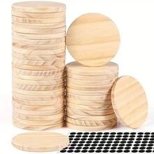 10 Pcs 4-Inch Round Wooden Coasters With Non-Slip Silicone Base, Suitable For DIY Crafts, Painting And Carving - Perfect Choice For Home Decor - Wood Color - View 2