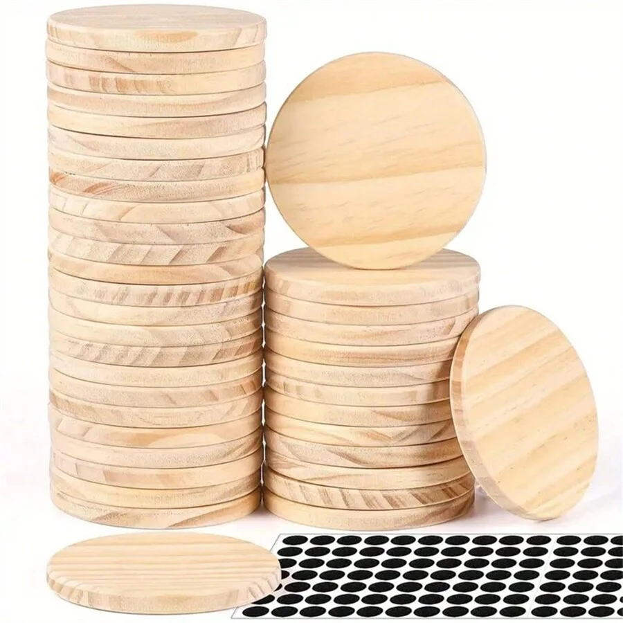 10 Pcs 4-Inch Round Wooden Coasters With Non-Slip Silicone Base, Suitable For DIY Crafts, Painting And Carving - Perfect Choice For Home Decor