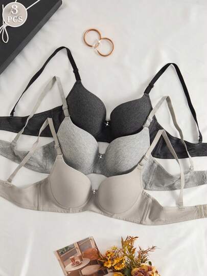 3件套女士舒适睡眠软杯纯色无钢圈文胸套装