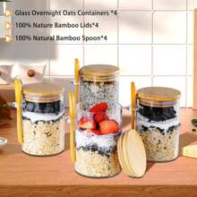 Overnight Oats Containers With Lids, 16oz Overnight Oats Jars 4 Pack, Oatmeal Cups, Meal Prep Containers, Glass Meal Prep Containers With Lids, China Pudding Jars