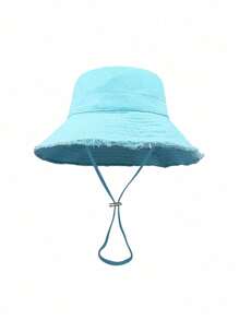 1顶女士抽绳毛边渔夫帽，柔软面料，防风防晒，户外时尚优雅礼物 - 彩色 - 查看 6