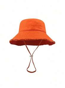 1顶女士抽绳毛边渔夫帽，柔软面料，防风防晒，户外时尚优雅礼物 - 彩色 - 查看 5