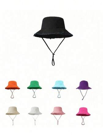 1 件女士抽绳毛边渔夫帽柔软面料防风遮阳帽户外时尚优雅礼物