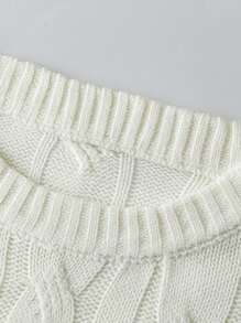 复古简约学院风休闲英伦风复古金饰风白色米色圆领抽绳针织花卉长袖罗纹毛衣，适合新年、情人节、派对、春季、秋季、冬季叠穿，男士 - 白色 - 查看 3