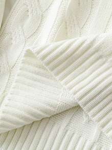 复古简约学院风休闲英伦风复古金饰风白色米色圆领抽绳针织花卉长袖罗纹毛衣，适合新年、情人节、派对、春季、秋季、冬季叠穿，男士 - 白色 - 查看 4