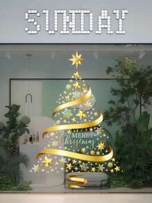 Gold Christmas Tree Window Adsorption Sticker Glass DIY, Electrostatic Window Murals Display Decal Stickers, Suitable For Scene Layout Window Decoration, Christmas Decoration