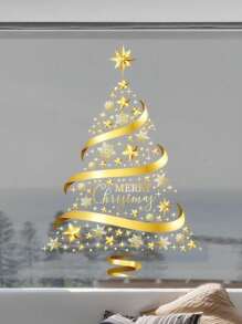 Gold Christmas Tree Window Adsorption Sticker Glass DIY, Electrostatic Window Murals Display Decal Stickers, Suitable For Scene Layout Window Decoration, Christmas Decoration