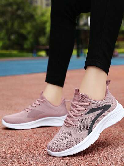 Zapatos DeportivosCasuales,Calzado DeportivoCasual De Bajo Perfil Para Mujer De Color Sólido,Calzado nformalranspirable ConTeiido Para Mujer, Ligero Y Sencillo,Zapatillas deportivas con detalle depunto gráfico de letras,zapatillasdeportivas negras con cordones ydiseño,Zapatos deportivos ligeros para mujeres,transpirables yantideslizantes,con cordones demalla elegante