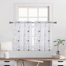 Rideau en Voile brodé de fleurs, avec poches pour tringle, transparent, avec embrasses, pour salon, chambre à coucher, cuisine