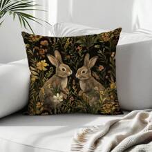 1pc Vintage Floral Rabbit Design Throw Pillow Case, Single-Sided Soft Peach Velvet Fabric, 45*45CM/50*50CM Cushion Cover Suitable For Home Decor, Party Decoration, Decorative Pillow Gift - Multicolor - View 8