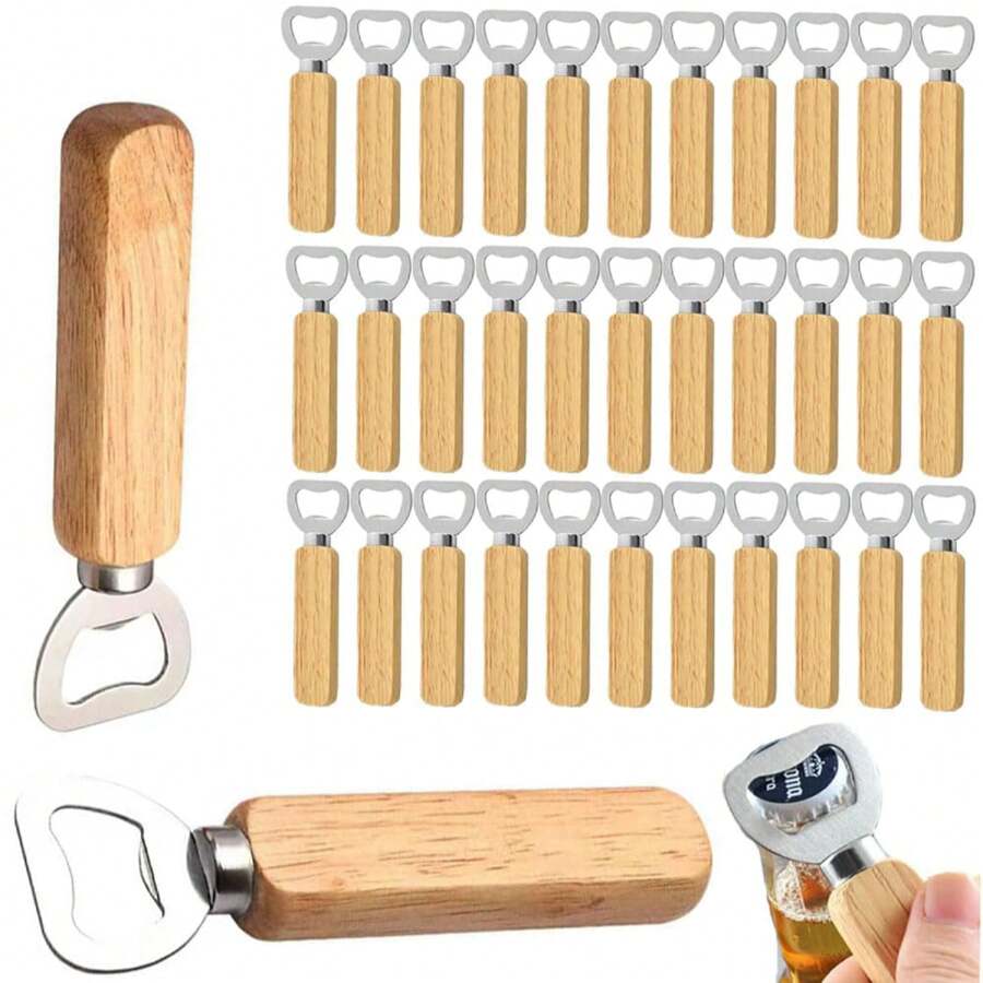 (1/5/8/50 peças) Abridor de garrafas de vinho de madeira, abridor de garrafas de cerveja, abridor de cidra, abridor de garrafas de refrigerante, adequado para casa, bar, restaurante, presentes de casamento, cabo de madeira portátil, presente para pai