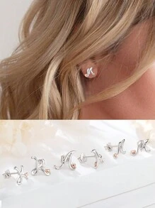 1 对 S925 纯银字母 A-Z 粉色心形耳环，适合女士，适合送给妈妈、姐妹、女朋友、圣诞礼物