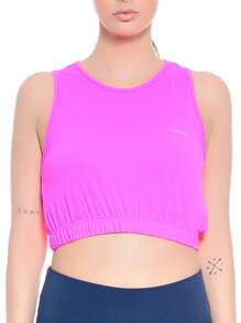 WOMEN'S FITNESS GYM CROPPED TOP IN DRYFIT FABRIC - Rosa Fucsia - Ver 1