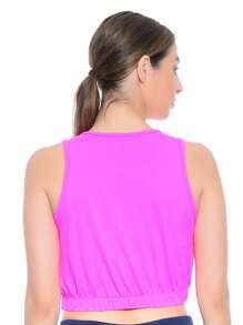 WOMEN'S FITNESS GYM CROPPED TOP IN DRYFIT FABRIC - Rosa Fucsia - Ver 2