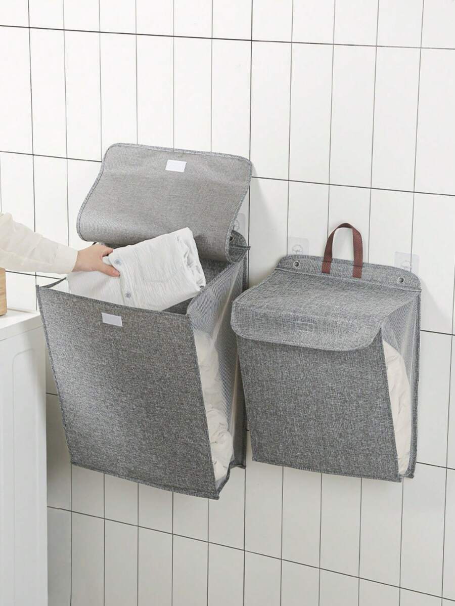 Panier à linge mural pliable pour la maison, grande capacité avec couvercle anti-poussière, convient à de multiples usages comme le stockage de sacs, robes, pantalons, chaussures, jeans, bottes, jupes - Multicolore - Voir 1