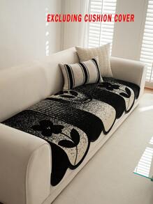 1pc Flower Pattern Black Sofa Cushion Cover, Modern Chenille Anti-Slip Anti-Cat Scratch Sofa Seat Pad For Living Room Daily Use