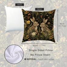 1pc Vintage Floral Rabbit Design Throw Pillow Case, Single-Sided Soft Peach Velvet Fabric, 45*45CM/50*50CM Cushion Cover Suitable For Home Decor, Party Decoration, Decorative Pillow Gift - Multicolor - View 2