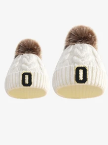 2pcs Parent-Child 26 Letters Pompom Soft Knit Warm Cute Personalized Fashion Beanies For Toddler Boys & Girls, Suitable For Infant Family Autumn Winter Daily Wear, Great As Christmas, New Year, Birthday Gift - White - View 18