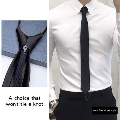 1pc Gravata com zíper masculina, gravata formal sem gravata, adequada para casamento, noivo, padrinhos e ocasiões casuais