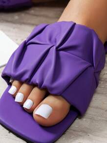 Wide Fit Women's Summer Thong Sandals, Non-Slip Soft Bottom Casual Slippers, Outdoor Beach Flip Flops, Square Toe Fashion Slides - Purple - View 6