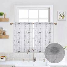 Rideau en Voile brodé de fleurs, avec poches pour tringle, transparent, avec embrasses, pour salon, chambre à coucher, cuisine
