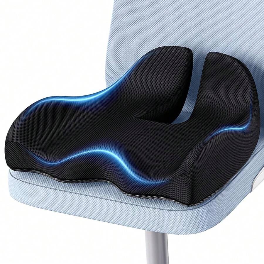BENAZCAP X-Large Memory Seat Cushion For Office Chair - Ergonomic Cushion Pad Pillow , Memory Foam For Long Sitting - Perfect For Gaming Chair And Car Seat - Black-19"*17''(48cm*43cm) - 黑色 - 查看 1