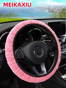 MEIKAXIU 1pc Soft & Comfortable Winter Plush Steering Wheel Cover, Elastic Embossed Design Fits 14.5-15 Inch Cars Interior Accessories,Car Accessories - 37-38cm 14.5-15 Inches - View 3