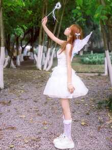 1 件天使幽灵黑色羽毛翅膀道具万圣节服装表演公主服装适合派对派对角色扮演道具、圣诞节 - 彩色 - 查看 3