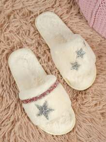 Mules plates antidérapantes résistantes pour femmes, de couleur unie, décorées d'un strass étoilé, élégantes, mignonnes, douces et polyvalentes. Convient pour le port quotidien, les tenues de mode, les soirées, la maison, le bureau