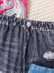 Conjunto de 3 pantalones de ajuste slim con estampado de mezclilla para niña joven - Rosa Fucsia - Ver 5