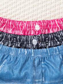 Conjunto de 3 pantalones de ajuste slim con estampado de mezclilla para niña joven - Rosa Fucsia - Ver 9
