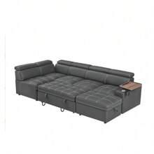Grey Fabric Sectional Sofa With Storage Ottoman,DreamDecor