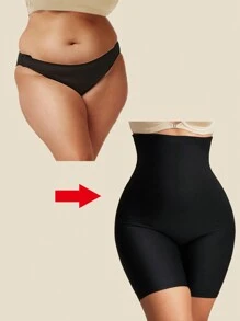 1pc Women High Waist Tummy Control Slimming Body Shaper Seamless Plus Size Shapewear - Black - View 3