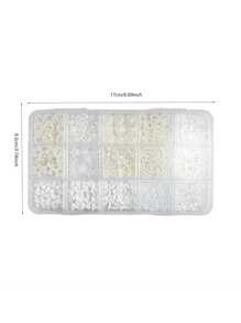 15格白色树脂珍珠混合心形、蝴蝶结、星星、月亮、迷你花、球形美甲装饰DIY工具套装美甲用品指甲饰品美甲宝石 - 彩色 - 查看 6