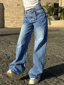 Europäische und amerikanische retrostreety blaue Weite-Bein Jeans Damenhose