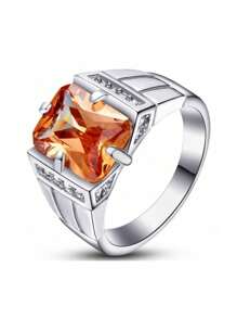 1pc Men's Fashion Square Luxury Zirconia Stone Ring, 6-Color Multi-Pack, Wedding Engagement Party Jewelry Gift For Christmas