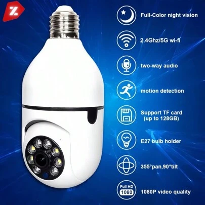 Kit Câmera wifi ip sem fio giratória 360 com encaixe lampada bocal rosca yoosee ptz full HD visão noturna segurança - bivolt